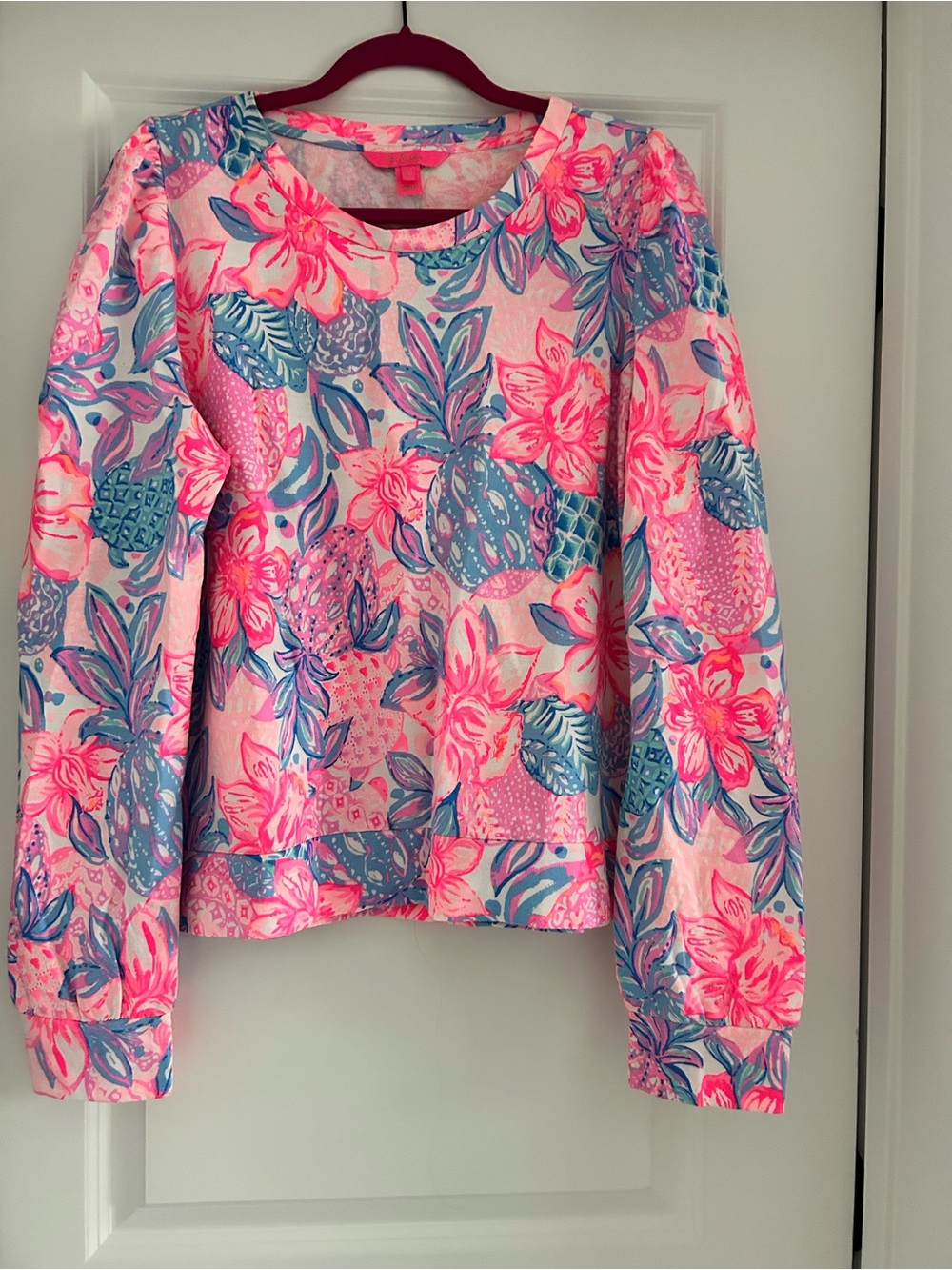 Lilly Pulitzer Neon Pink Floral Top with Blue Accents